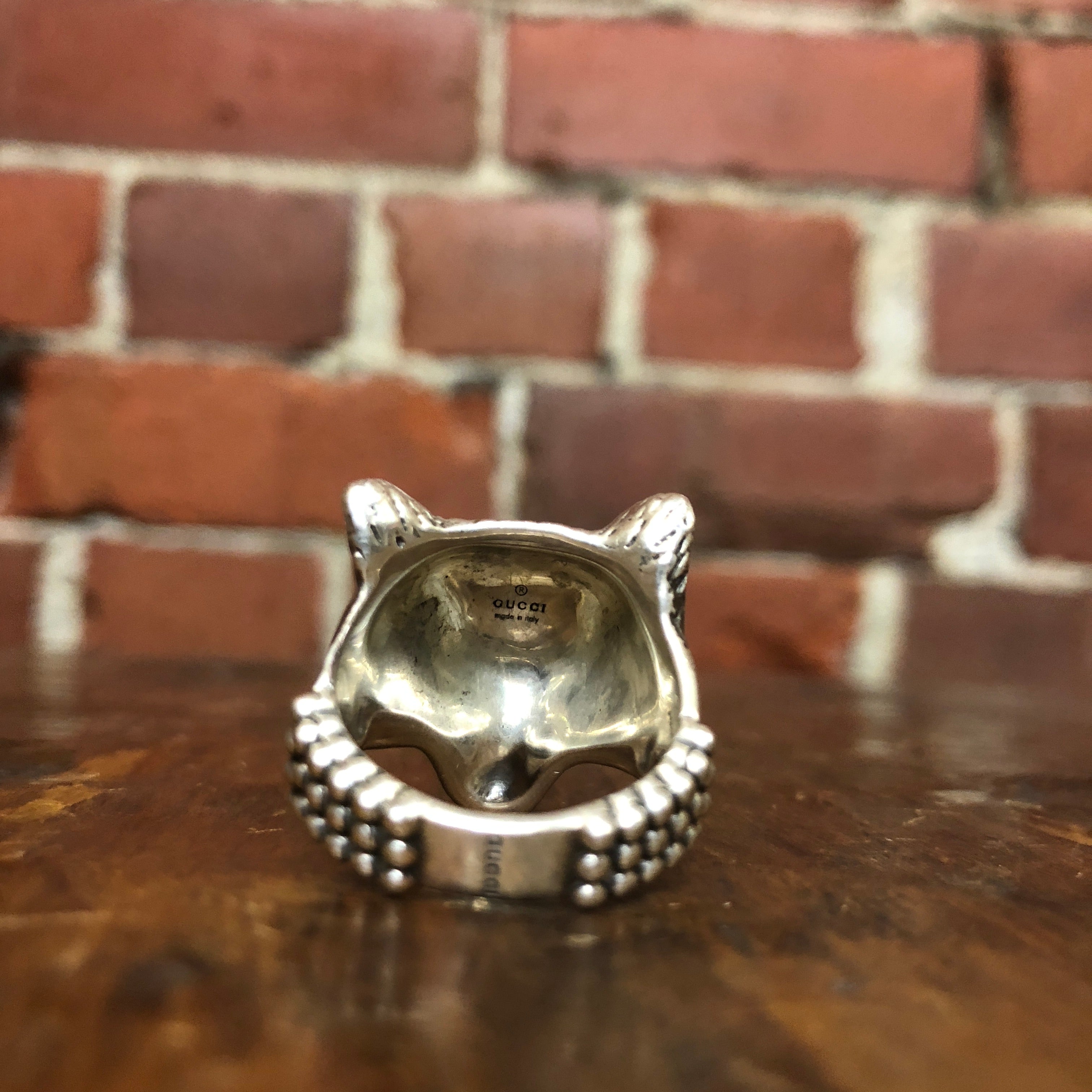 GUCCI Anger Forest wolf head ring in silver
