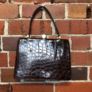 XOE HALL hand painted 1940s alligator skin bag