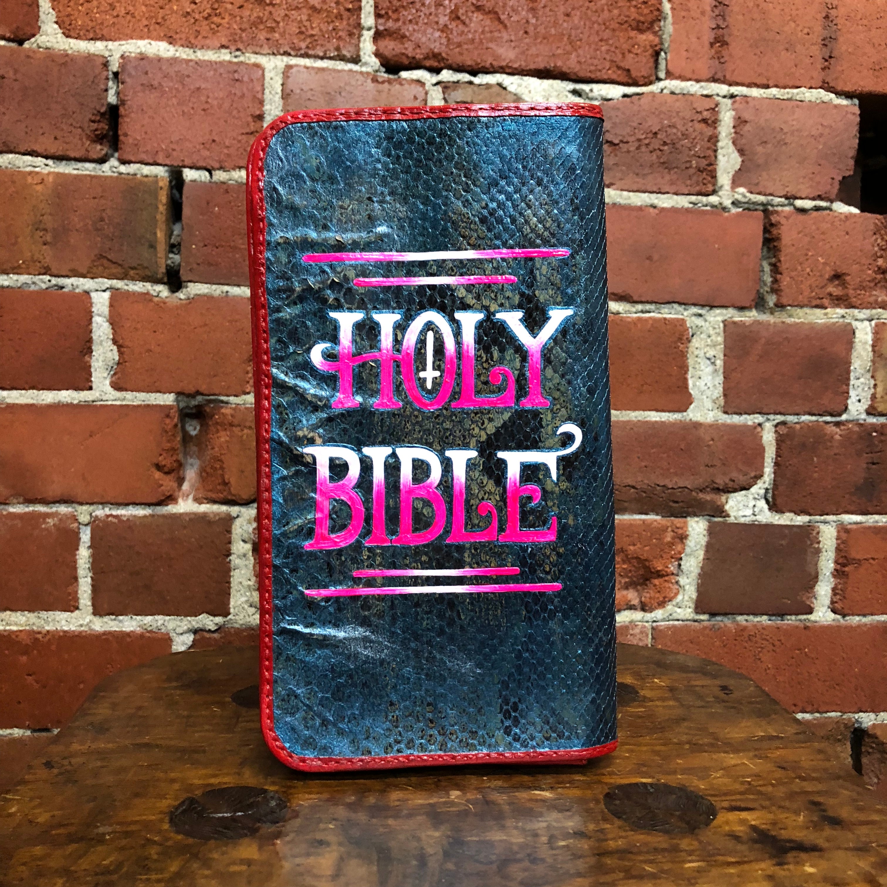 XOE HALL hand painted snakeskin bible clutch!