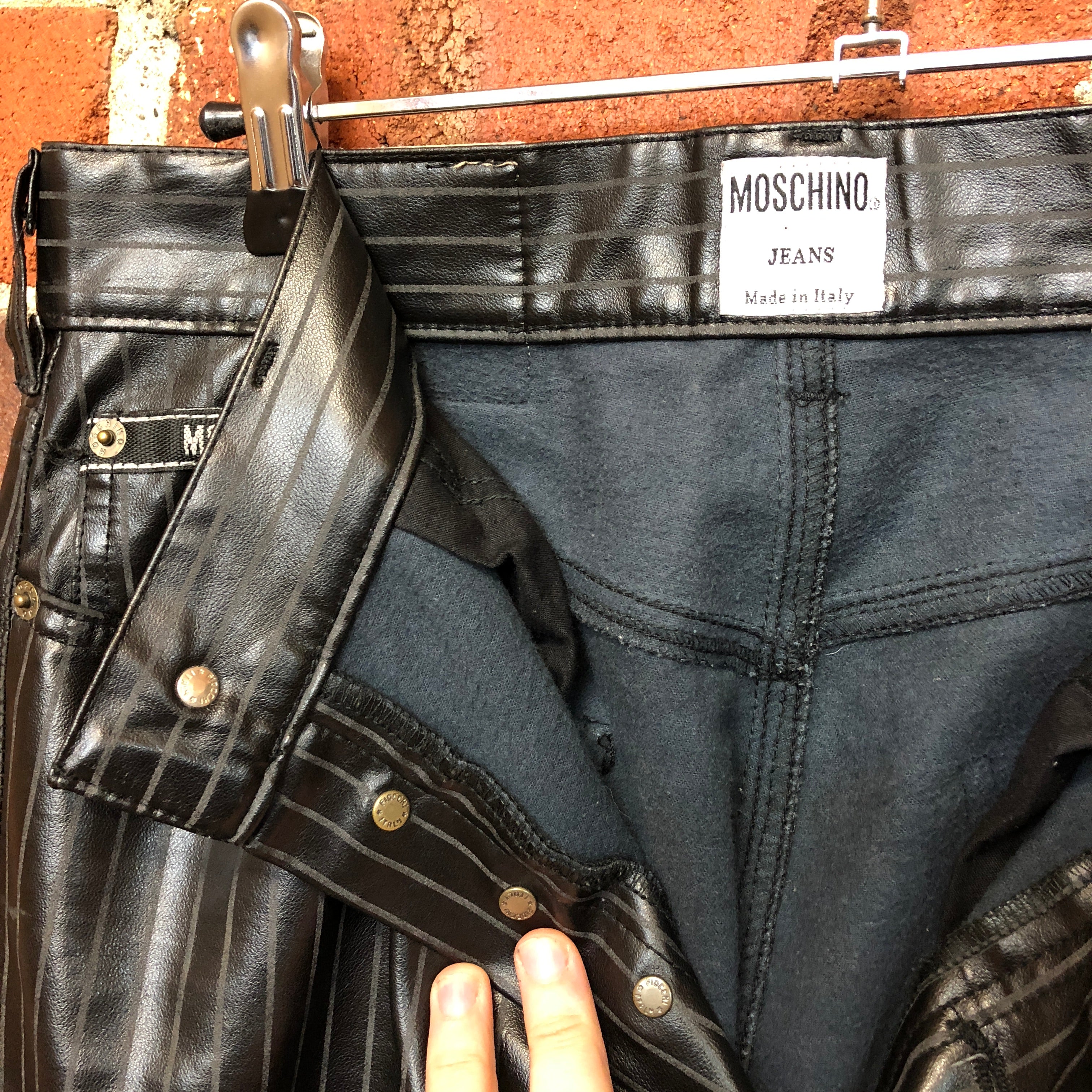 MOSCHINO pinstripe vinyl pants!