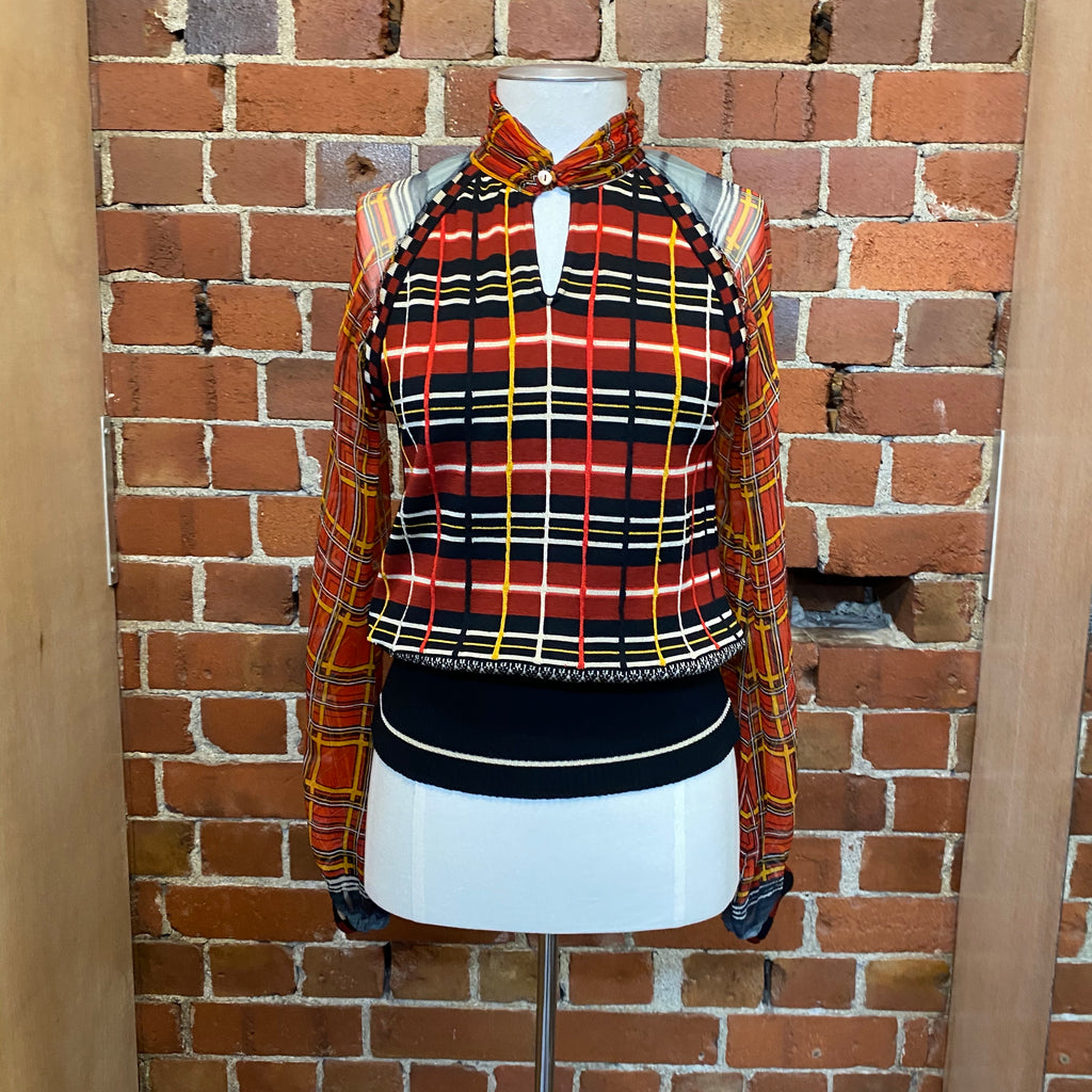 JEAN PAUL GAULTIER knit and silk tartan top