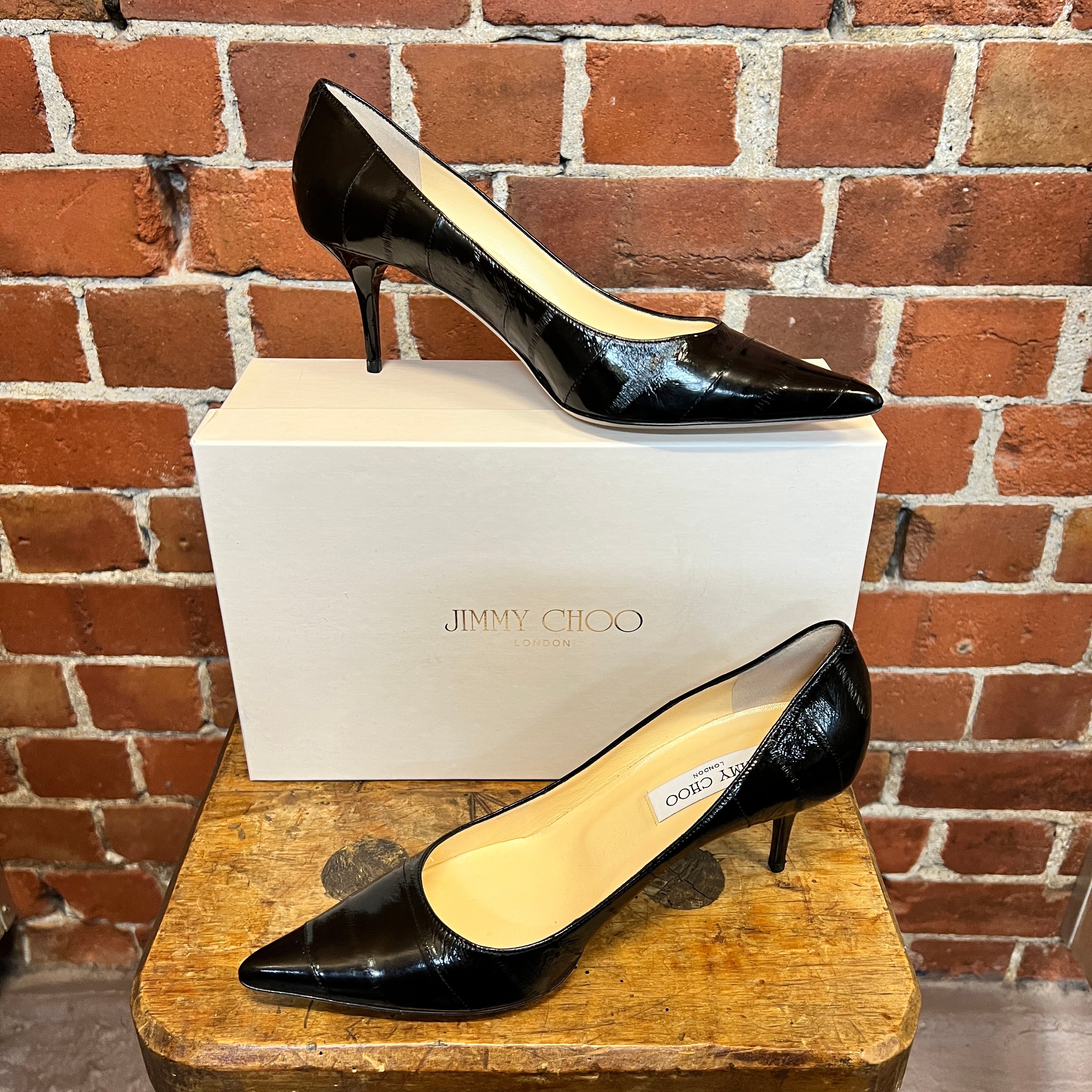 VINTAGE black leather jimmy choo kitten heels!... - Depop