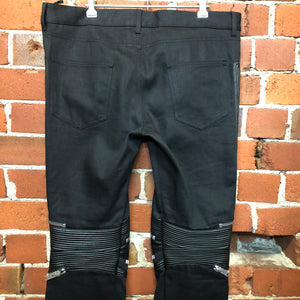 SAINT LAURENT leather knee biker jeans