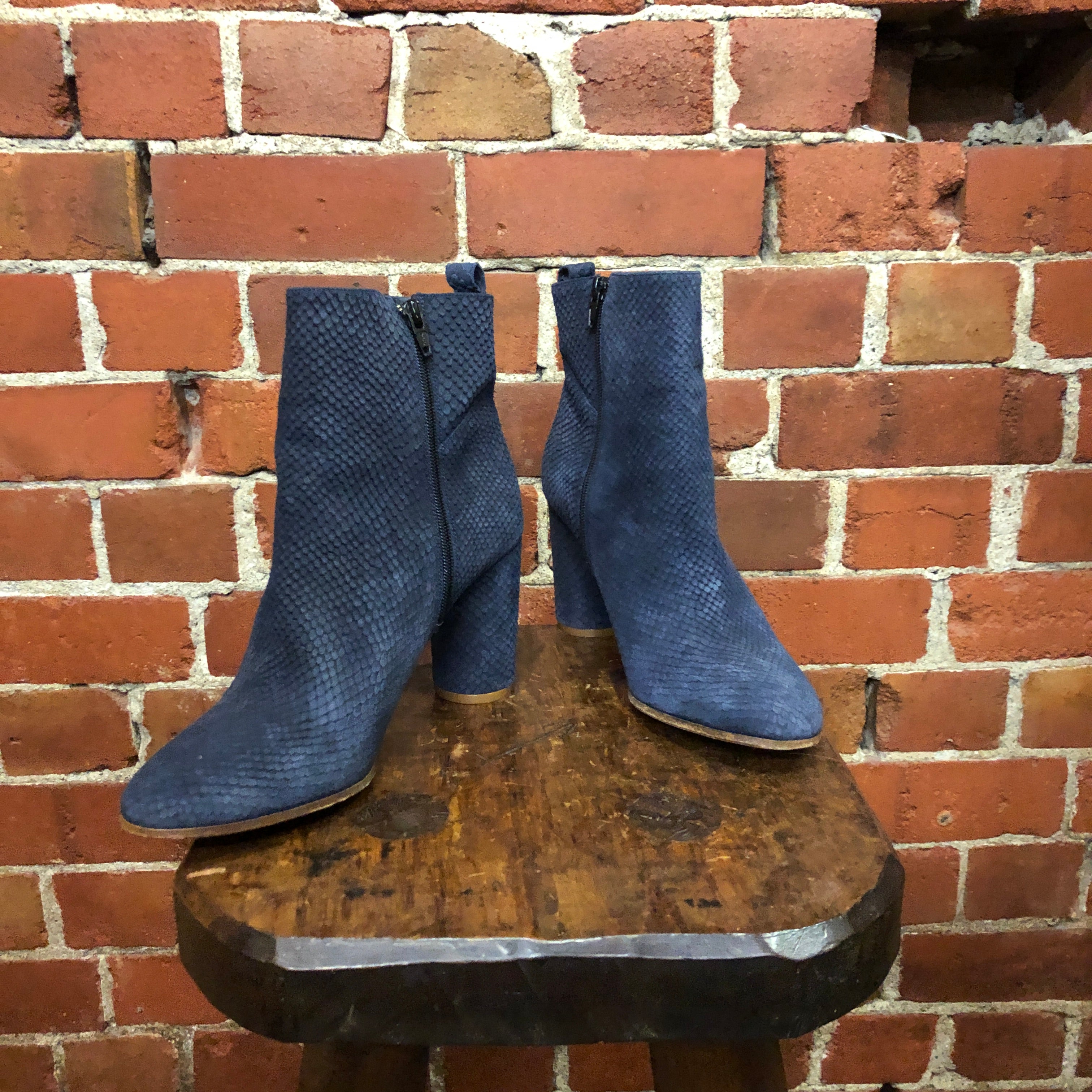 Blue snakeskin leather boots