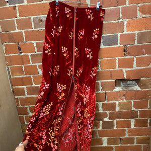 ZAMBESI 1990S silk velvet embroidered maxi skirt