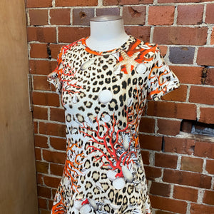 ROBERTO CAVALLI coral and leopard dress