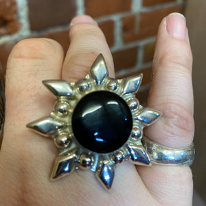 Sterling Silver and onyx HUGE sun ring