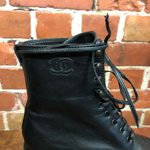 CHANEL lace up leather boots 36