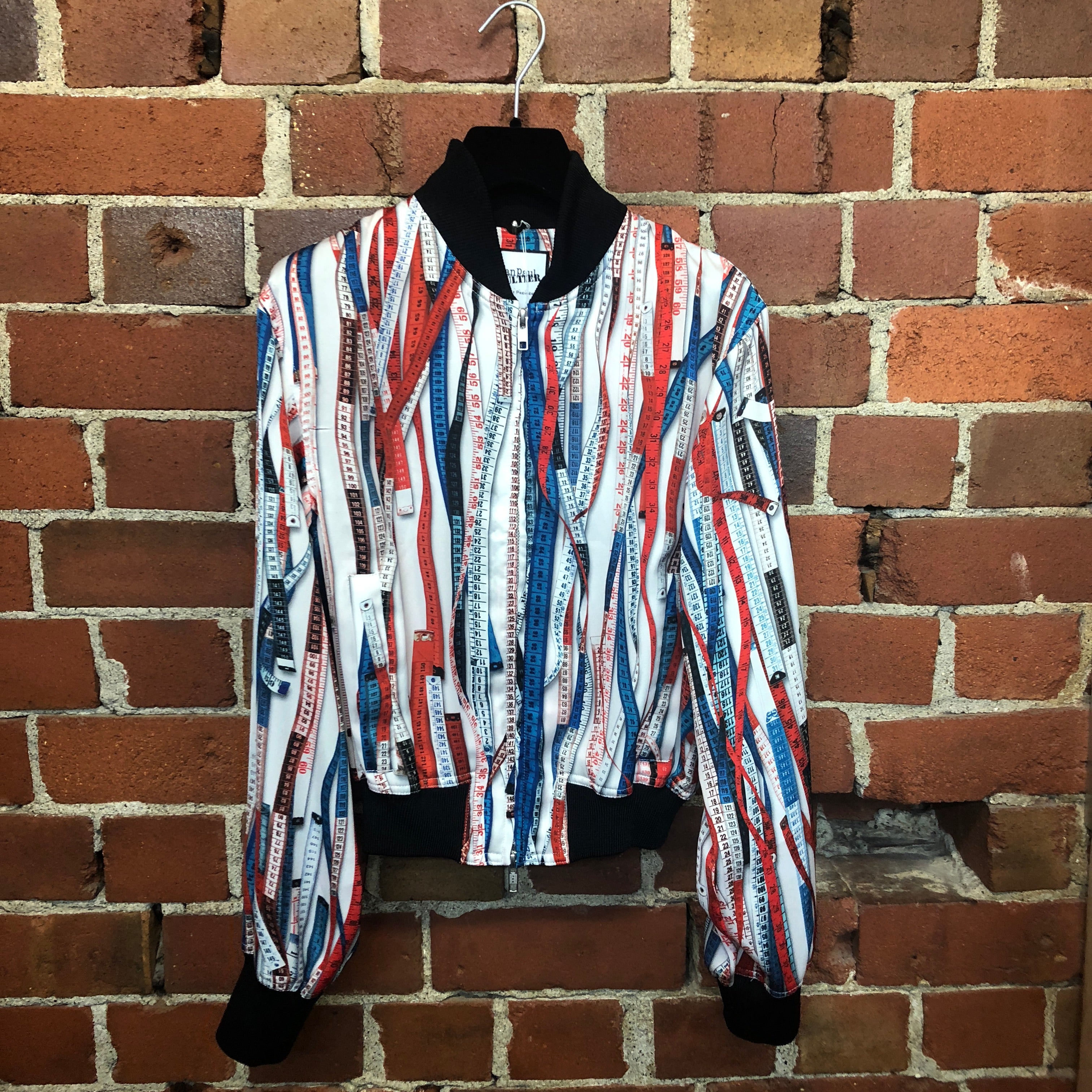 GAULTIER measuring tape print collab bomber jacket