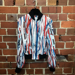 GAULTIER measuring tape print collab bomber jacket