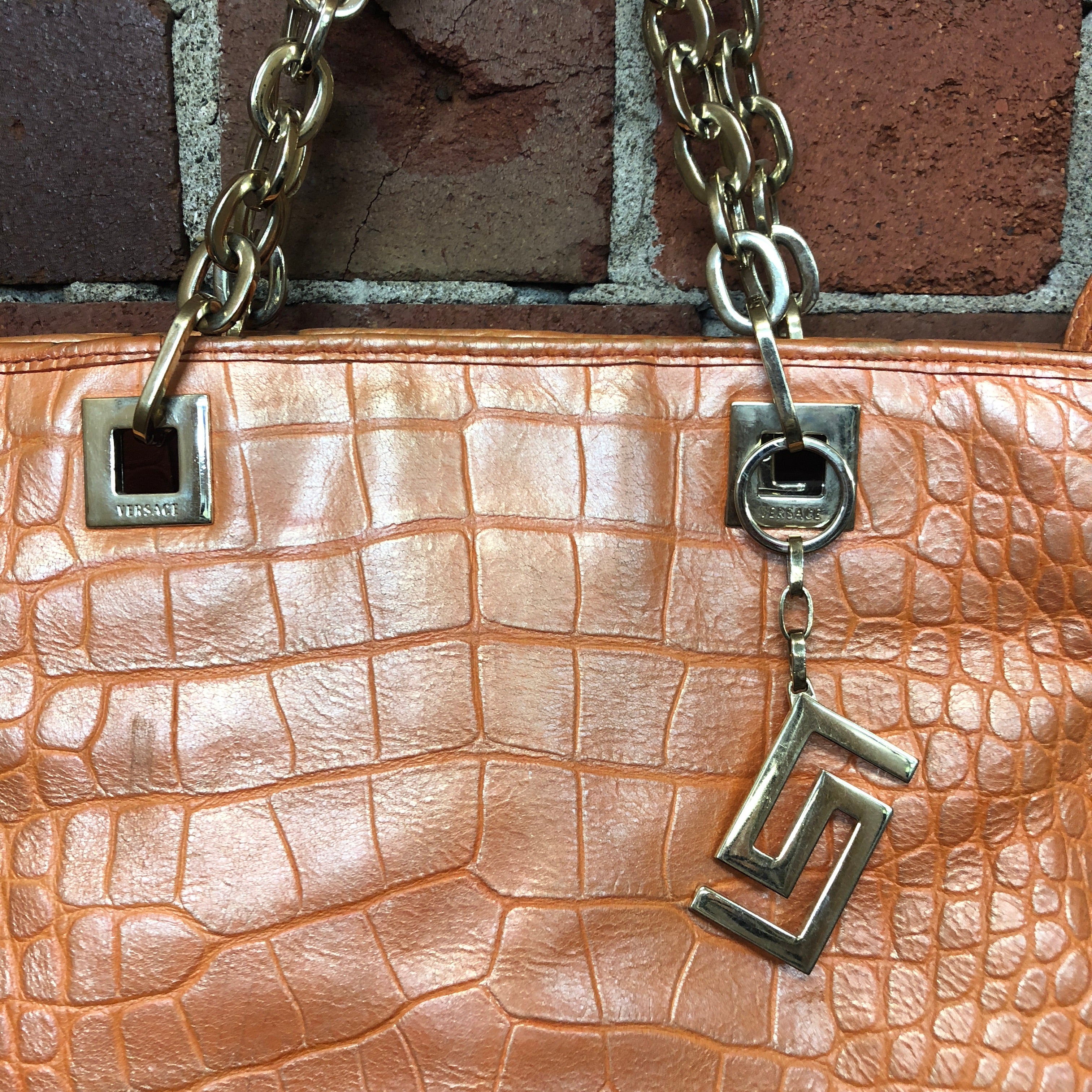VERSACE authentic leather crocodile printed handbag