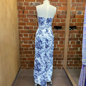 Blue and white pottery inspired evening gown