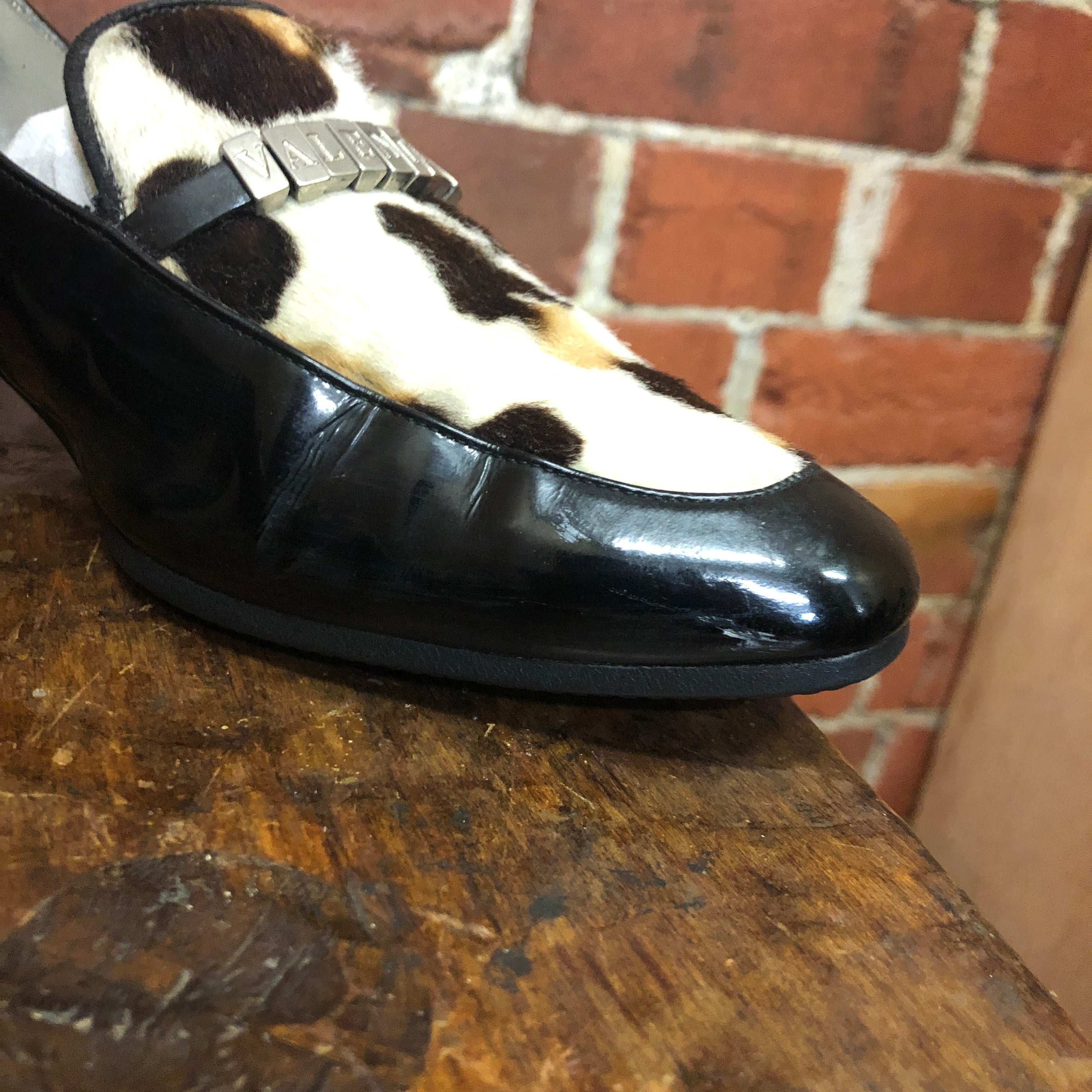 VALENTINO 1980s pony hair and patent loafers 39