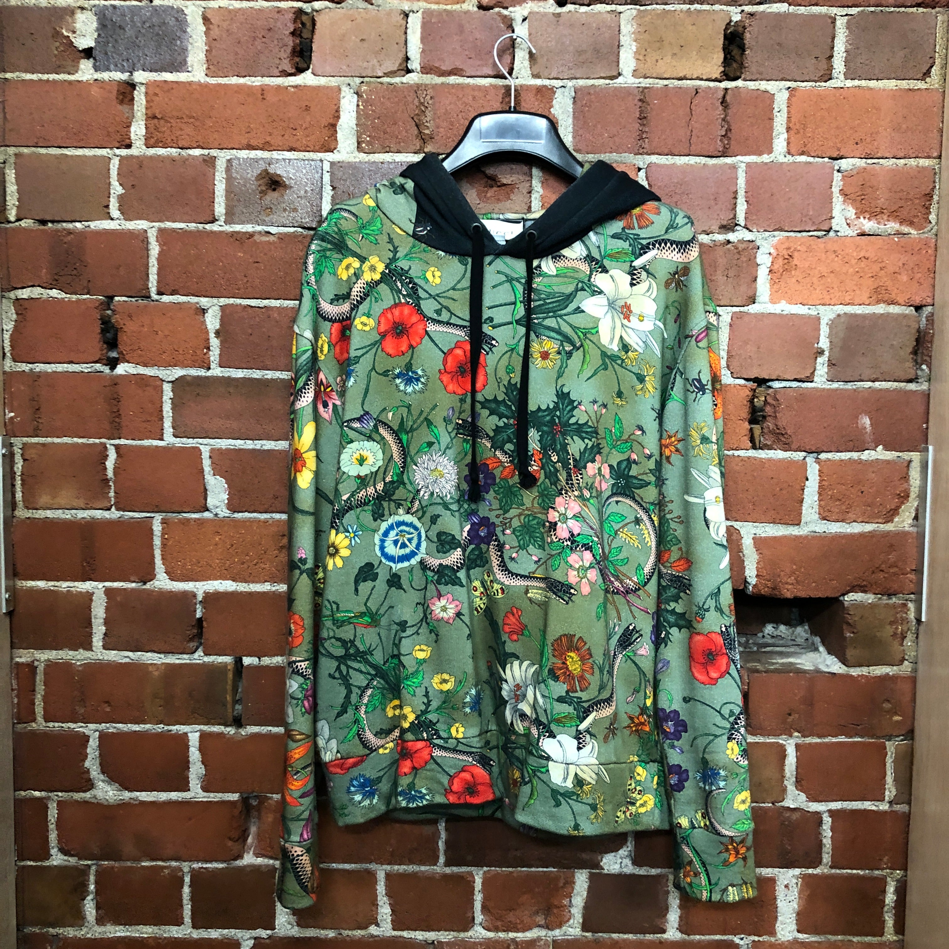GUCCI Floral Snake-print cotton-jersey hooded sweatshirt