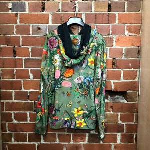 GUCCI Floral Snake-print cotton-jersey hooded sweatshirt
