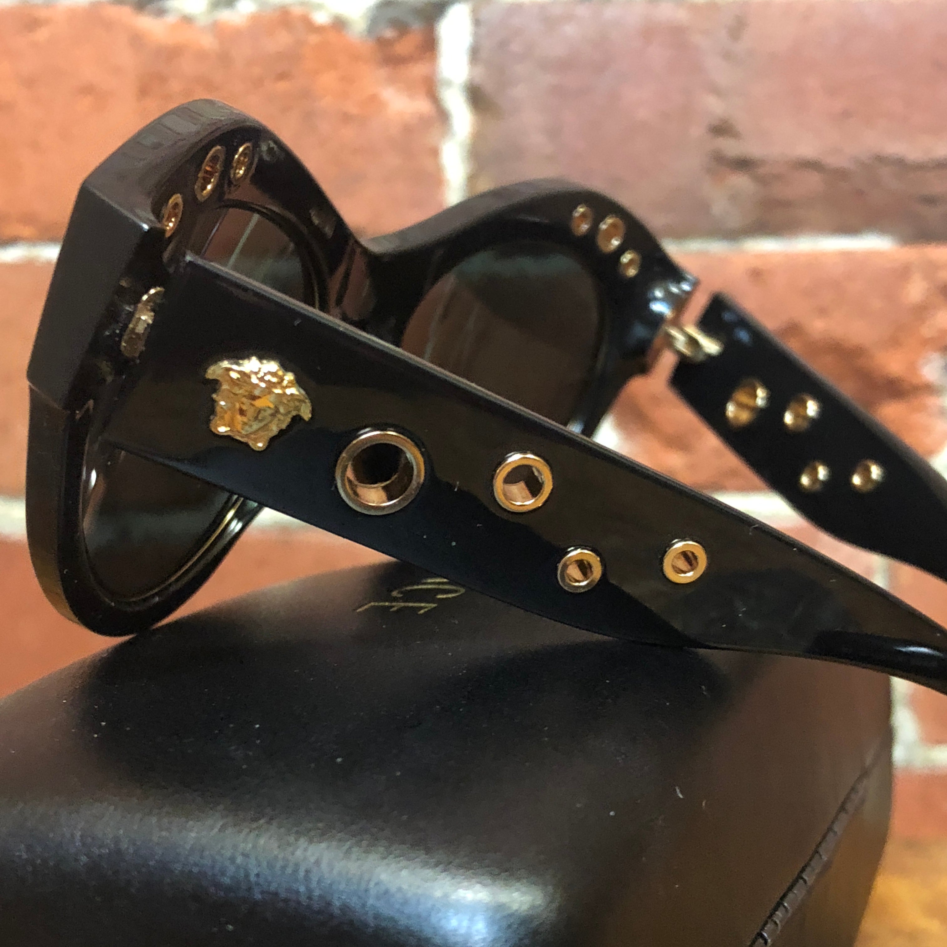 VERSACE gold rivet with medusa logo on side sunglasses