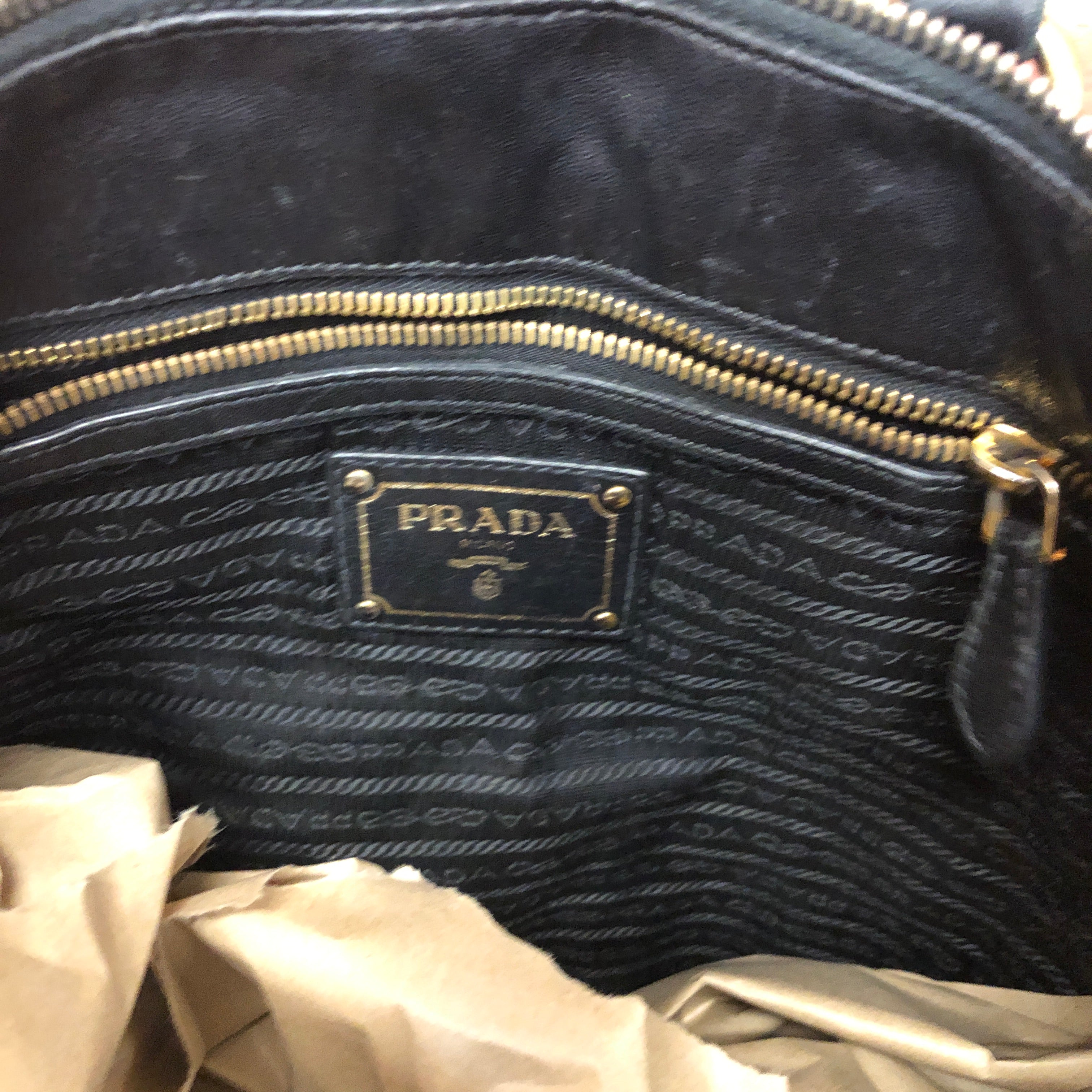 PRADA ruched nylon and leather handbag