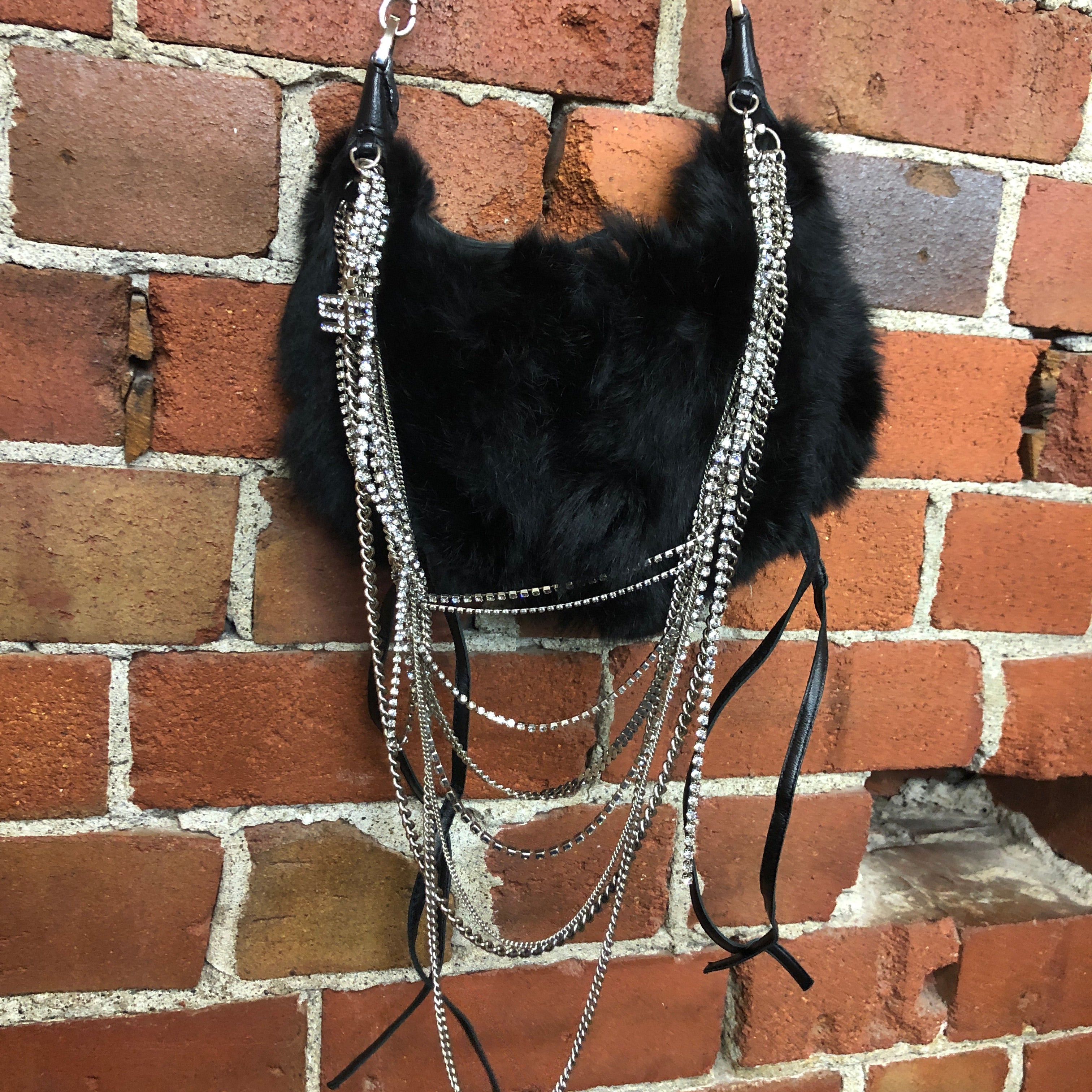 SONIA RYKIEL rabbit fur and rhinestone bag