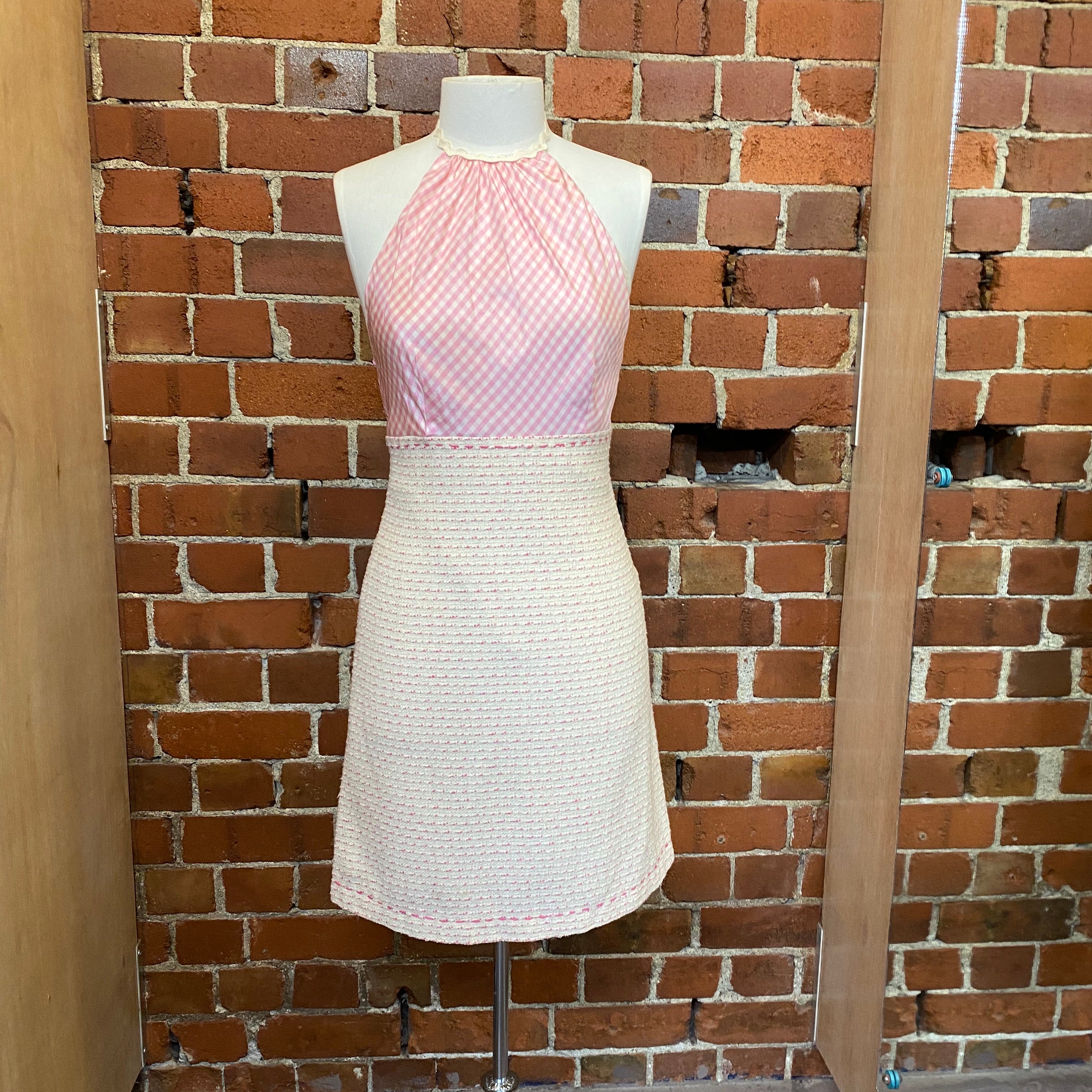 MOSCHINO 1990s gingham, rickrack and tweed dress