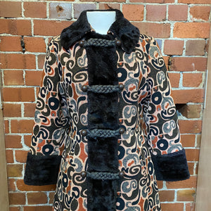 1960s Mod, tapestry and faux fur trim coat!