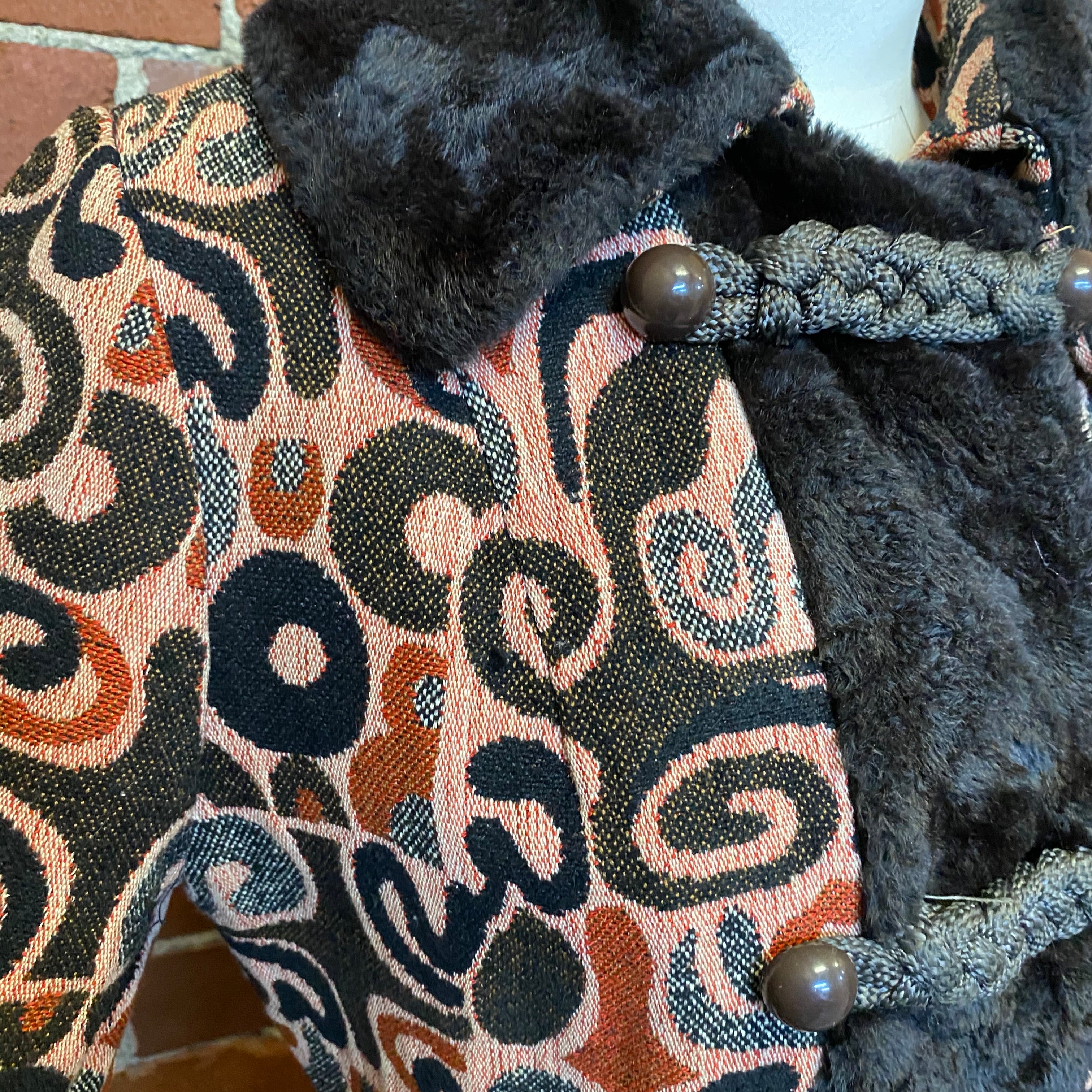 1960s Mod, tapestry and faux fur trim coat!