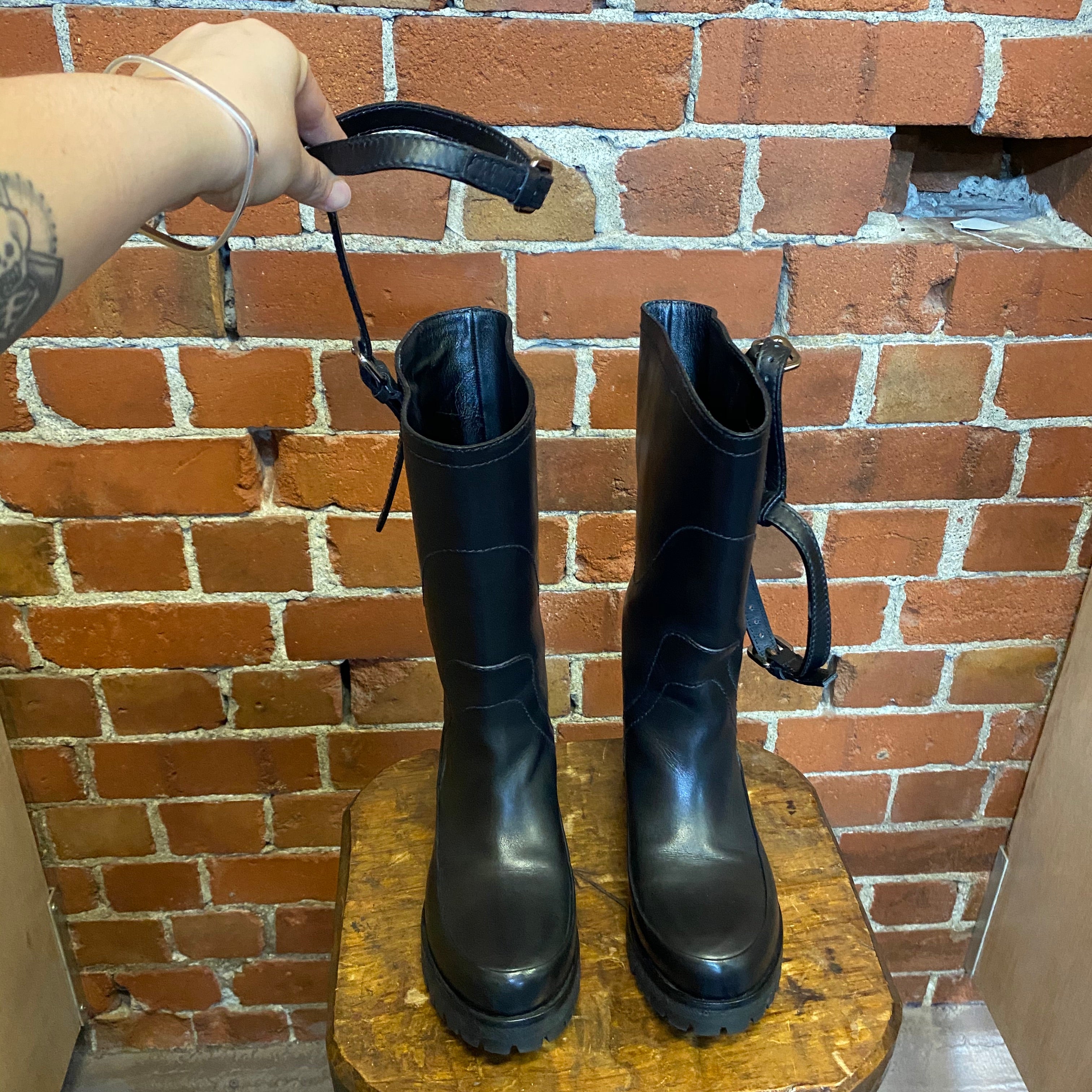 PRADA leather biker boots