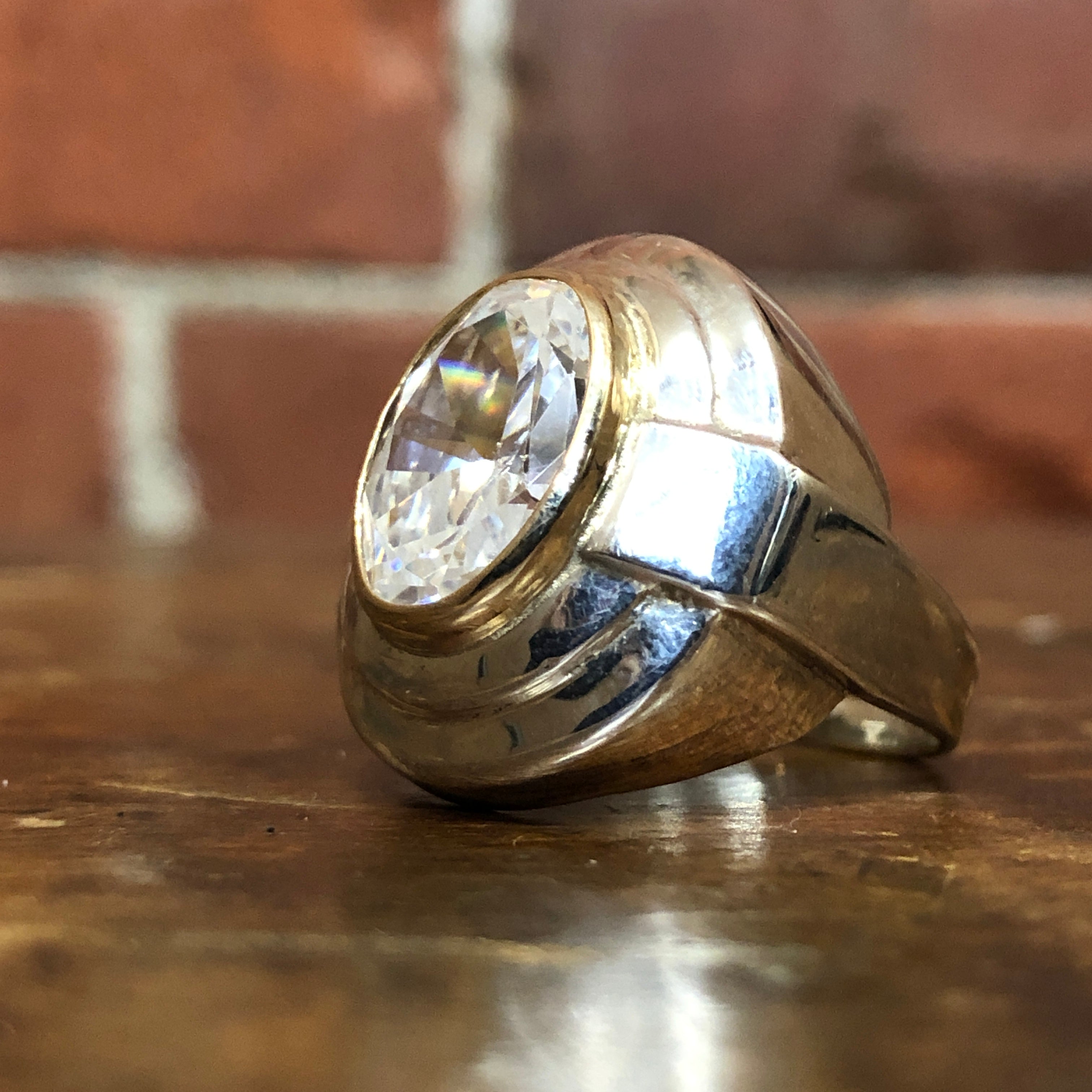 STG SILVER 10K GOLD AND CRYSTAL RING