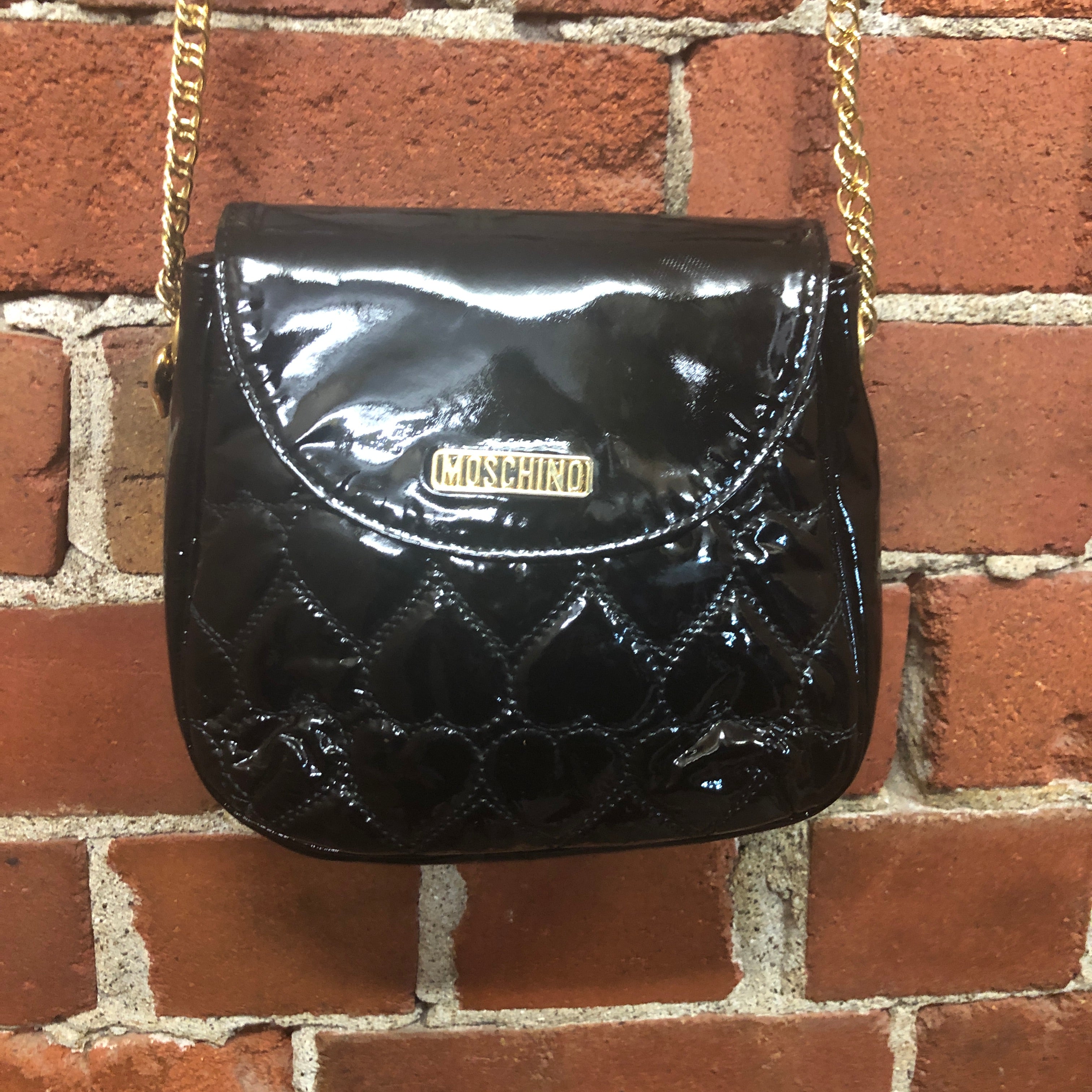 MOSCHINO quilted hearts patent leather bag