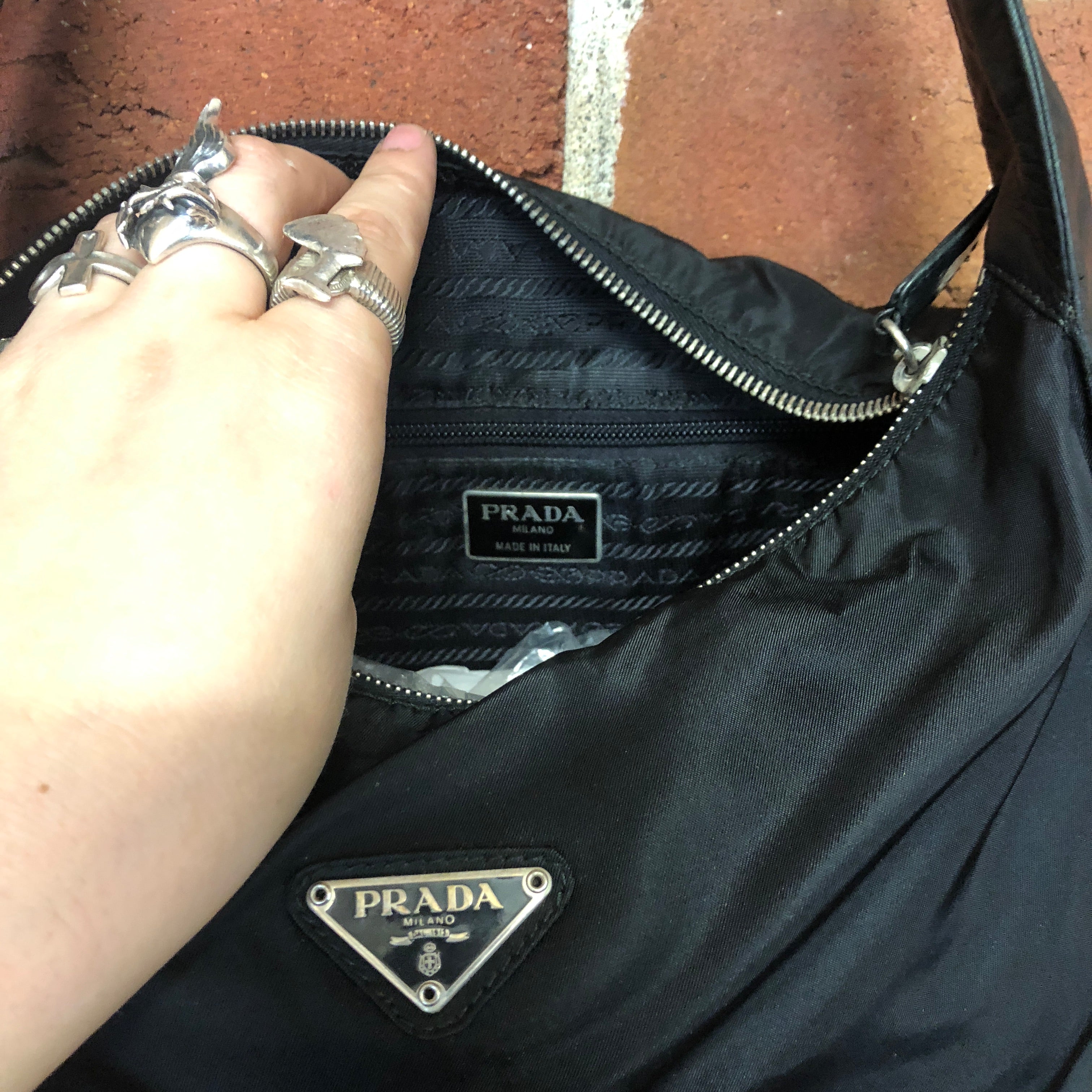 PRADA nylon and leather handbag