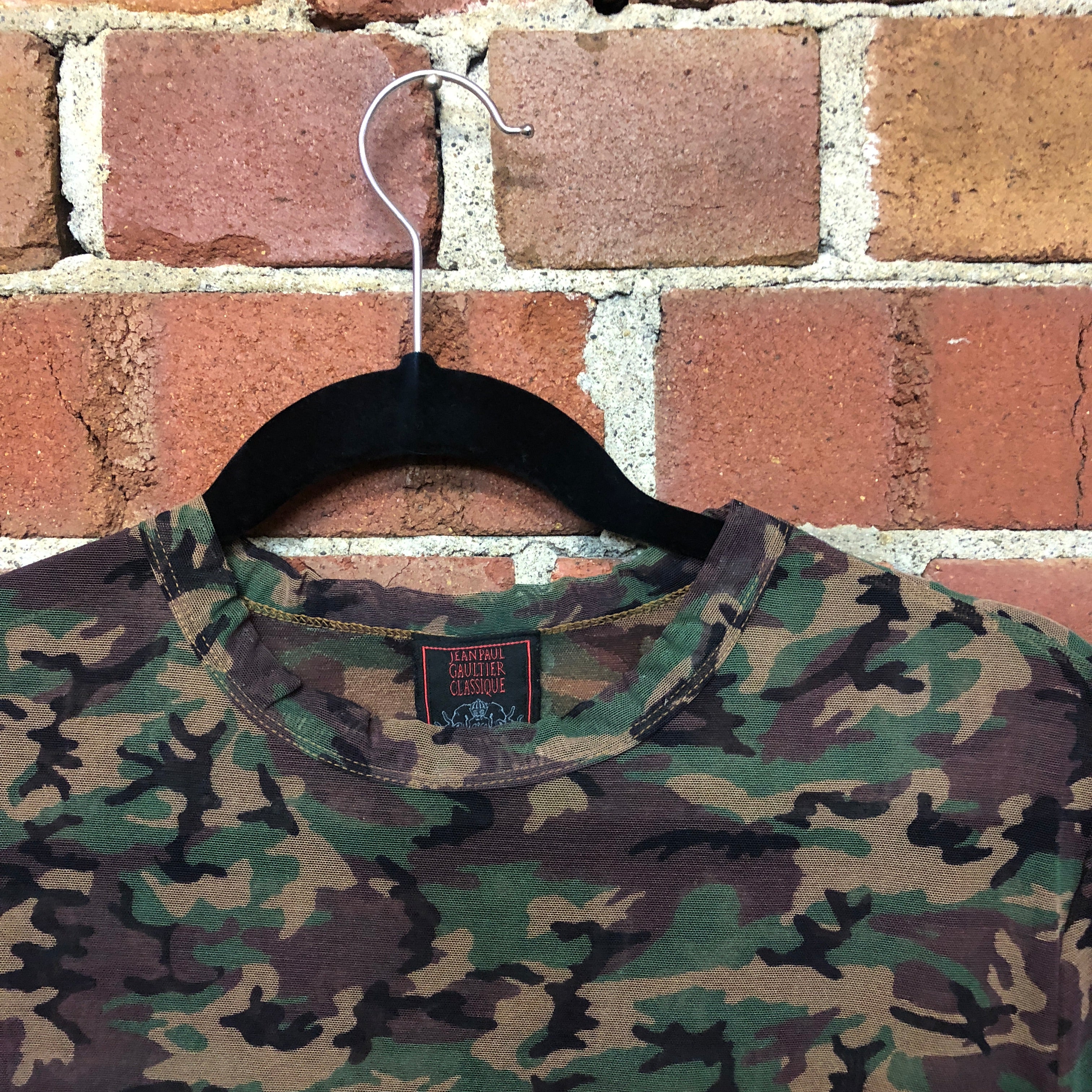 GAULTIER 1990s camo mesh top