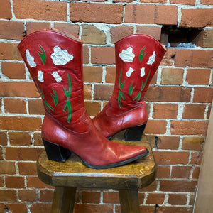 COUNTRY WESTERN leather flower boots 40