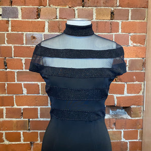 TADASHI 1990s mesh striped gown