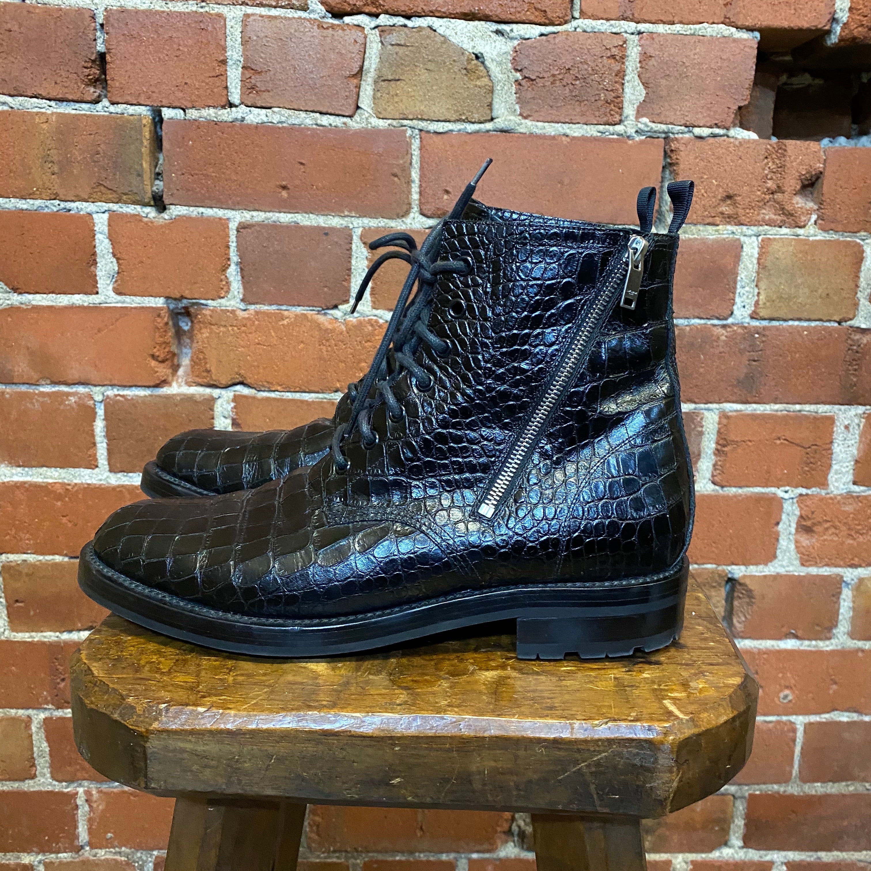 SAINT LAURENT crocodile skin leather boots