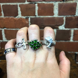 Platinum plated sterling silver peridot ring