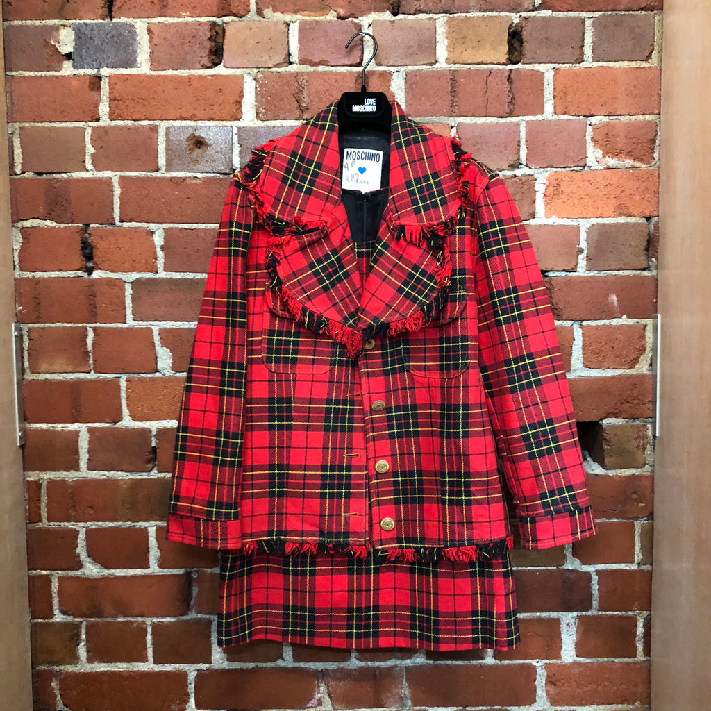 MOSCHINO tartan denim 1990s dress and jacket combo suit!