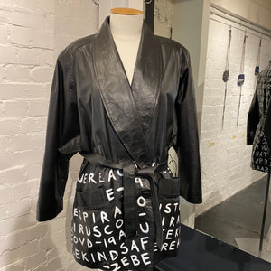 “Be Kind” Jacinta Adern quotes, leather jacket by Paula Collier