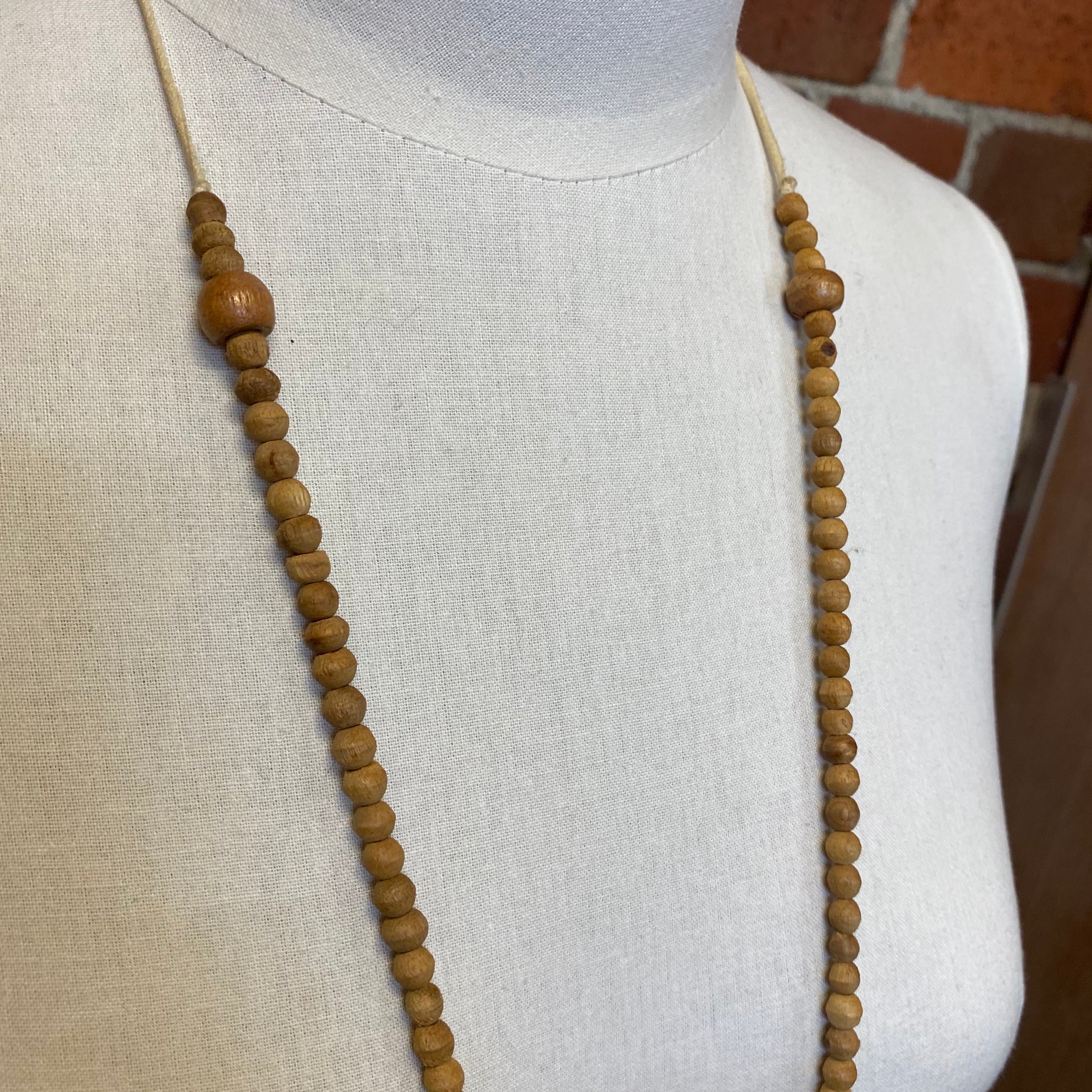 Handmade wooden beads and metal disk necklace