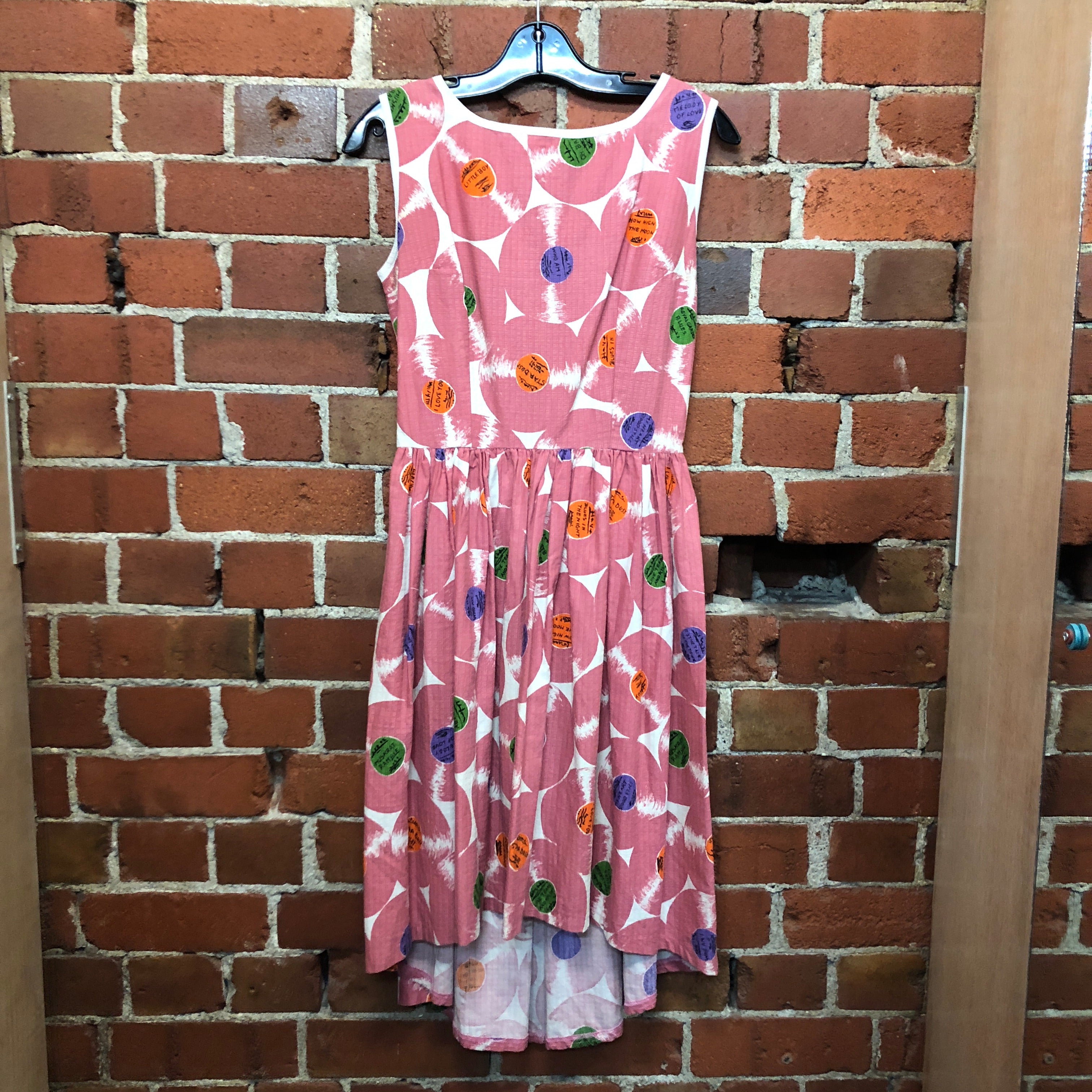 1950s record print!! Barkcloth dress