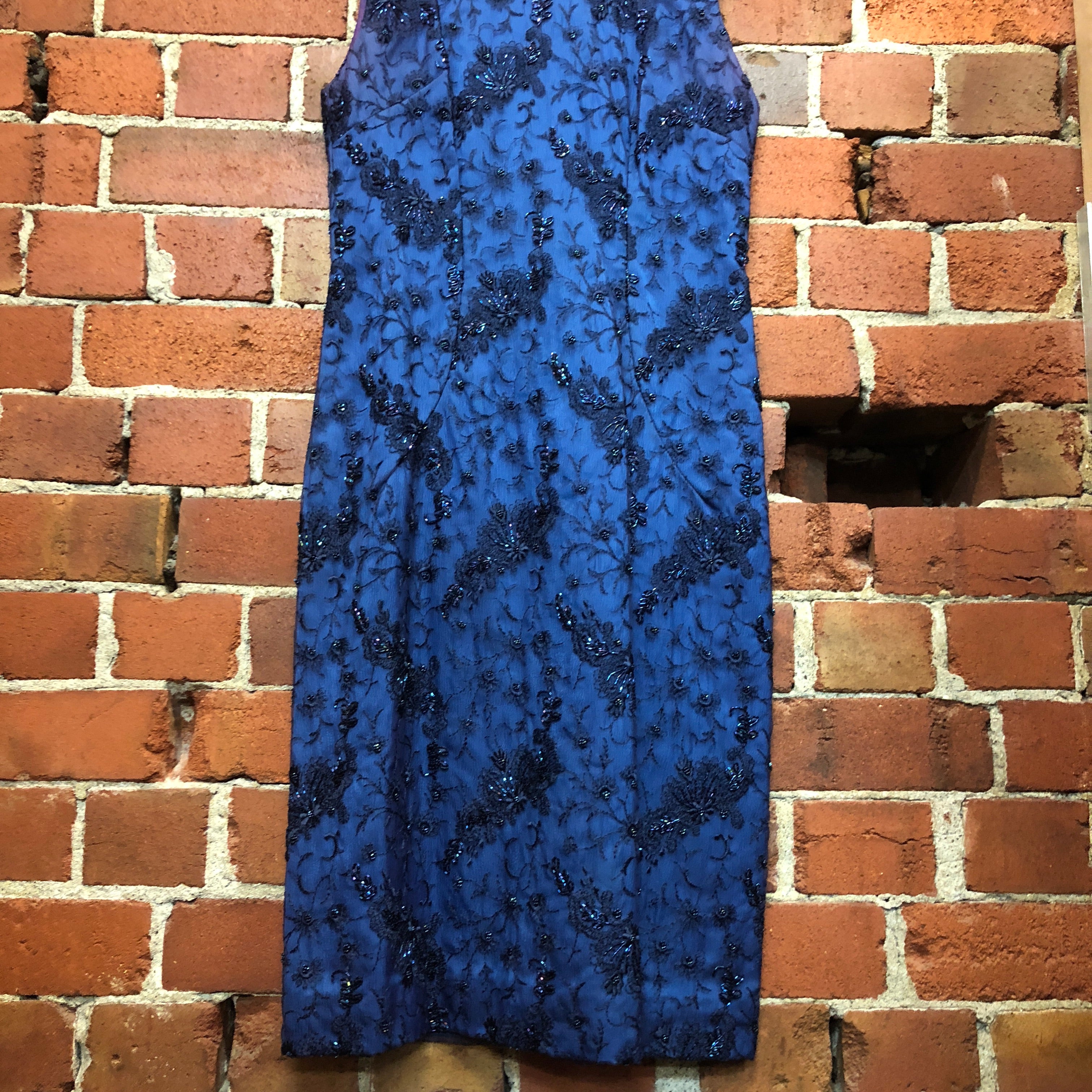 1950s embellished wiggle dress in blue