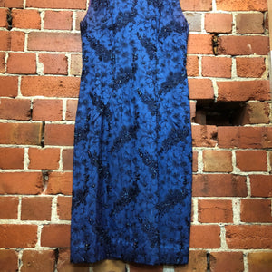 1950s embellished wiggle dress in blue