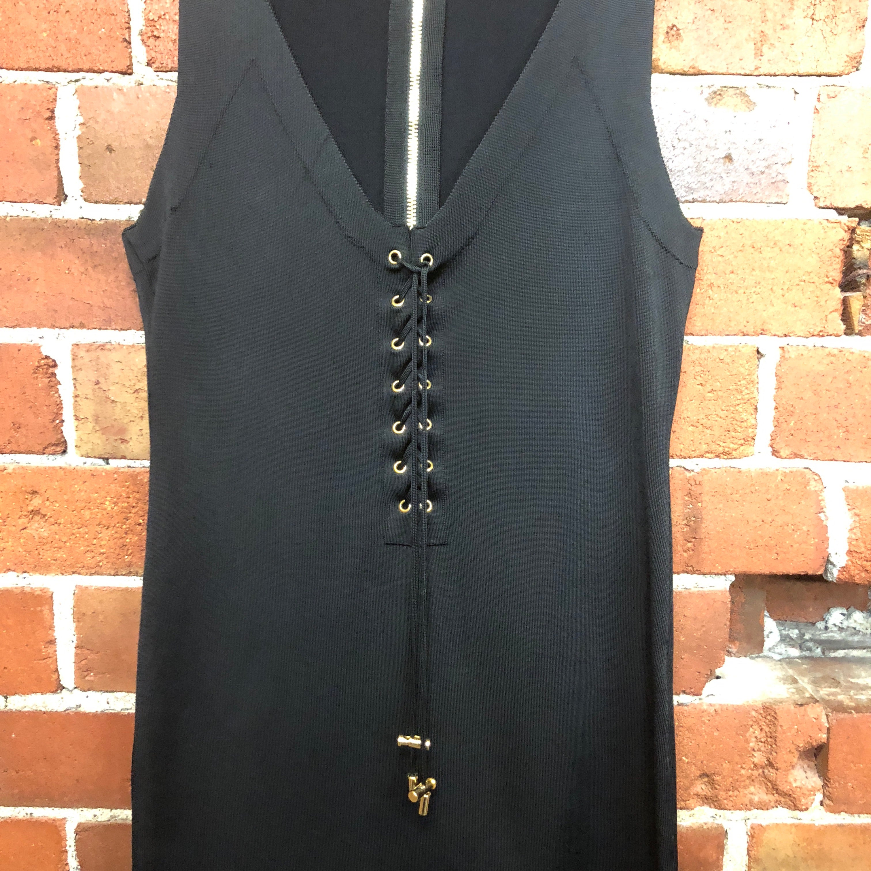 BALMAIN sexy LBD body con dress with lace up front
